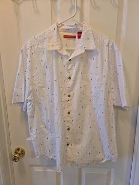 Havanera Men's XL Button Up White Shirt With Anchor Print 100% Cotton